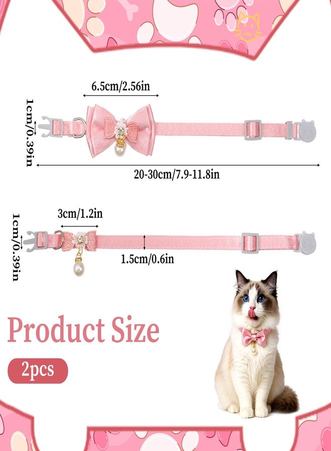 Jeffdad طوق قطط جيفداد قطعتين، طوق قطط وردي اللون مزين بفيونكة وقلادة لؤلؤية، مزود بإبزيم أمان سريع الفتح، طوق قطط لطيف للقطط الإناث - Image 2